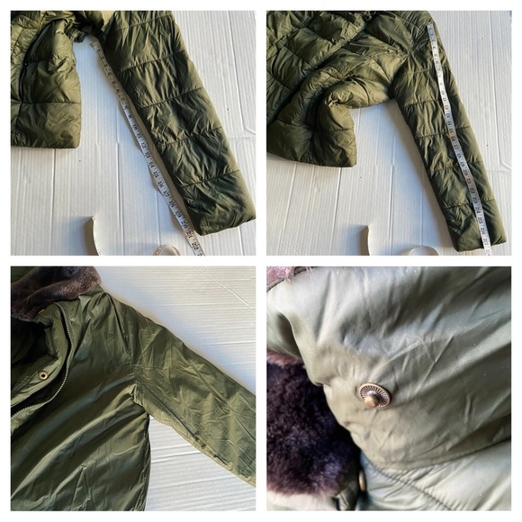 BARBOUR Green Mullein Faux Fur Collar Quilted Jacket Coat Size US 14 Sage Green - Picture 15 of 16